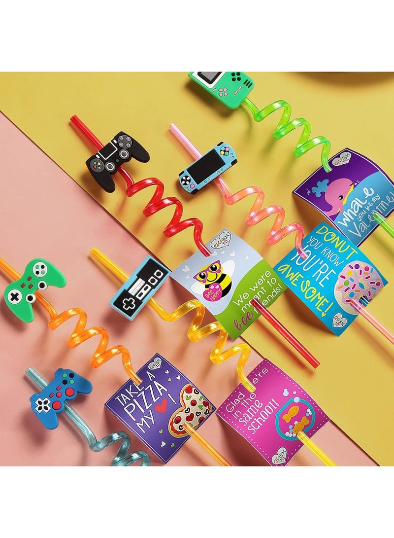 SOLARAE Party Supplies Drinking Plastic Straws, 24 Pcs Video Game Party Favors, Game Controller Reusable Drinking Straws, Good Gifts for Kids Gamer Birthday Party, Game On Party Supplies - Image 3