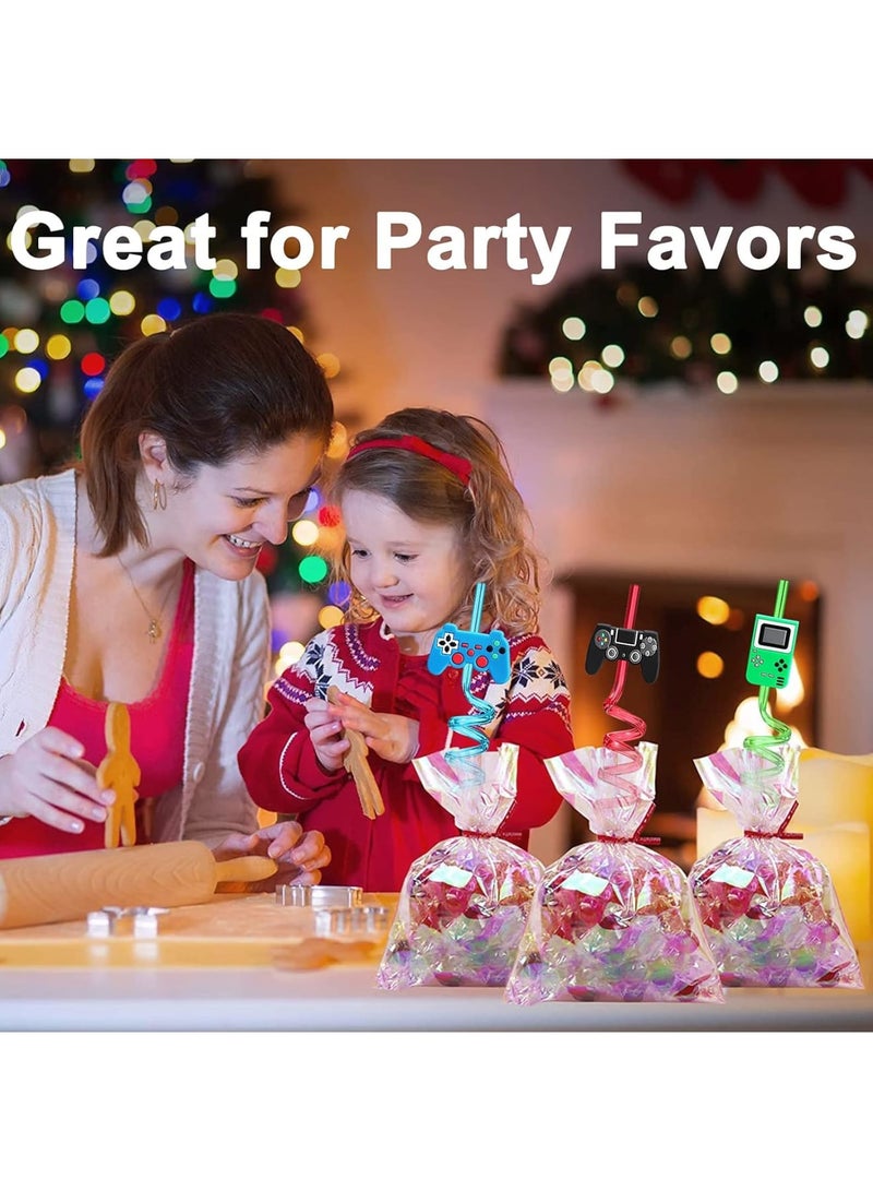 SOLARAE Party Supplies Drinking Plastic Straws, 24 Pcs Video Game Party Favors, Game Controller Reusable Drinking Straws, Good Gifts for Kids Gamer Birthday Party, Game On Party Supplies - Image 4