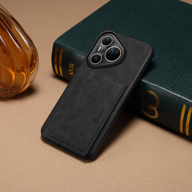 Denior For Huawei Pura 80 Ultra 5G D08 Pu Single Card Slot Holder Phone Case(Black) - Image 2