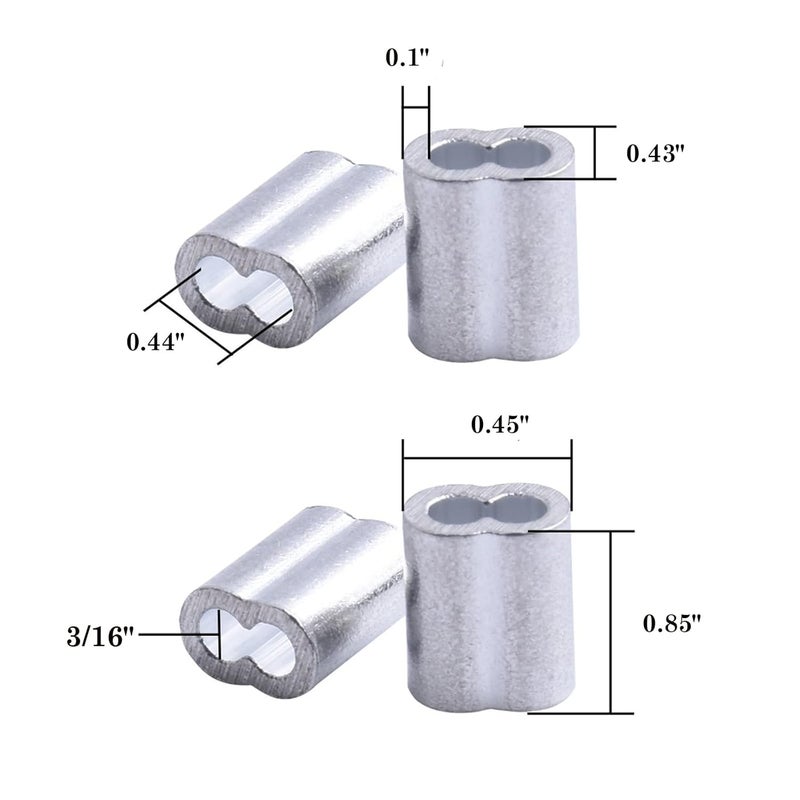 Accessbuy 3/16" Aluminum Crimping Loop Sleeves,Wire Rope Sleeves,Aluminum Gritted Crimping Sleeve,Cable Crimps Ferrule for 3/16" Diameter Wire Rope and Cable Line 50 Pieces - Image 2