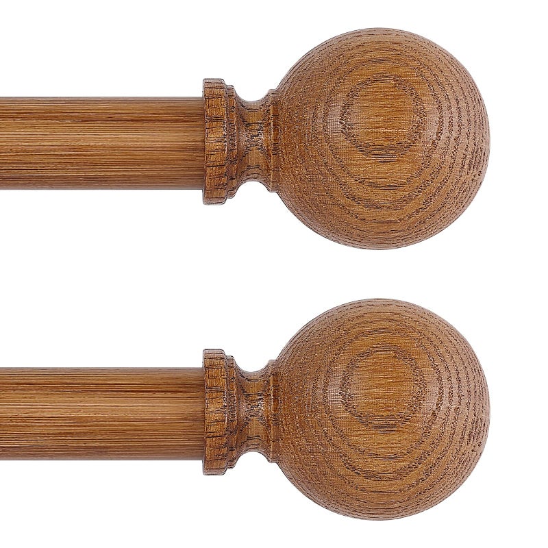 HTZON 2 Pack Brown Wood Grain Ball Adjustable Curtain Rods 3688 Heavy Duty Farmhouse Rustic Window Curtain Rods