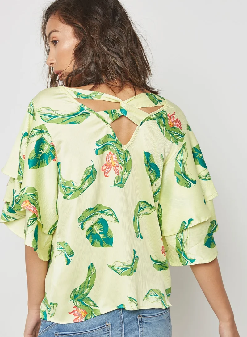 VERO MODA Back Cut Out Detail Printed Top