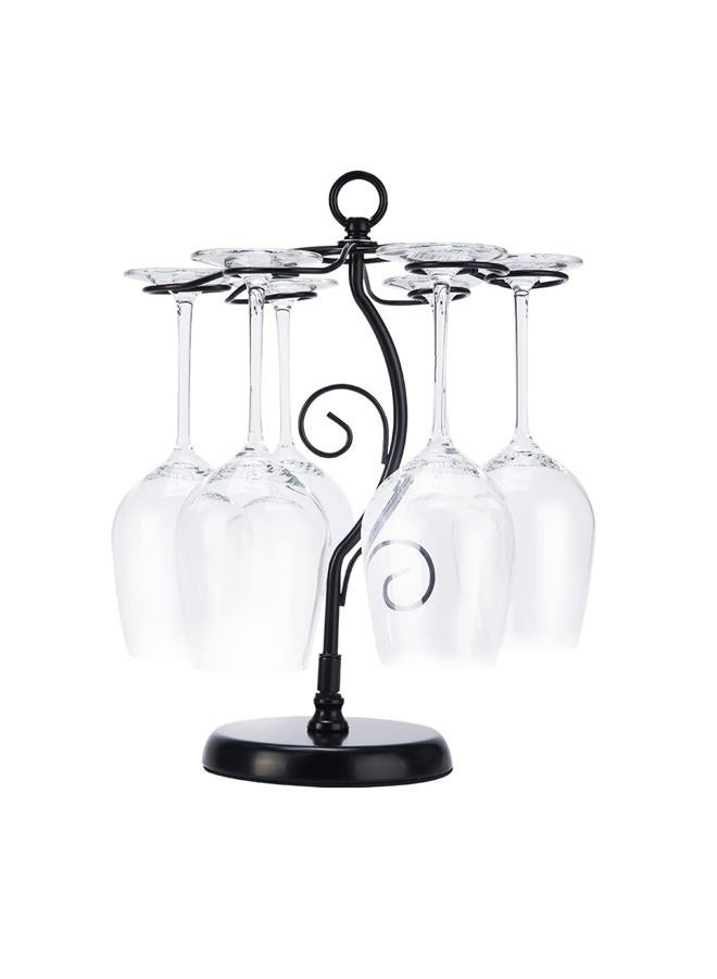 FOMANSH Countertop Wine Glass Holder - Freestanding Tabletop Stemware Storage Rack Metal Glasses Display Rack Black with 6 Hooks - Image 1