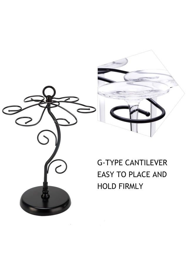 FOMANSH Countertop Wine Glass Holder - Freestanding Tabletop Stemware Storage Rack Metal Glasses Display Rack Black with 6 Hooks - Image 2