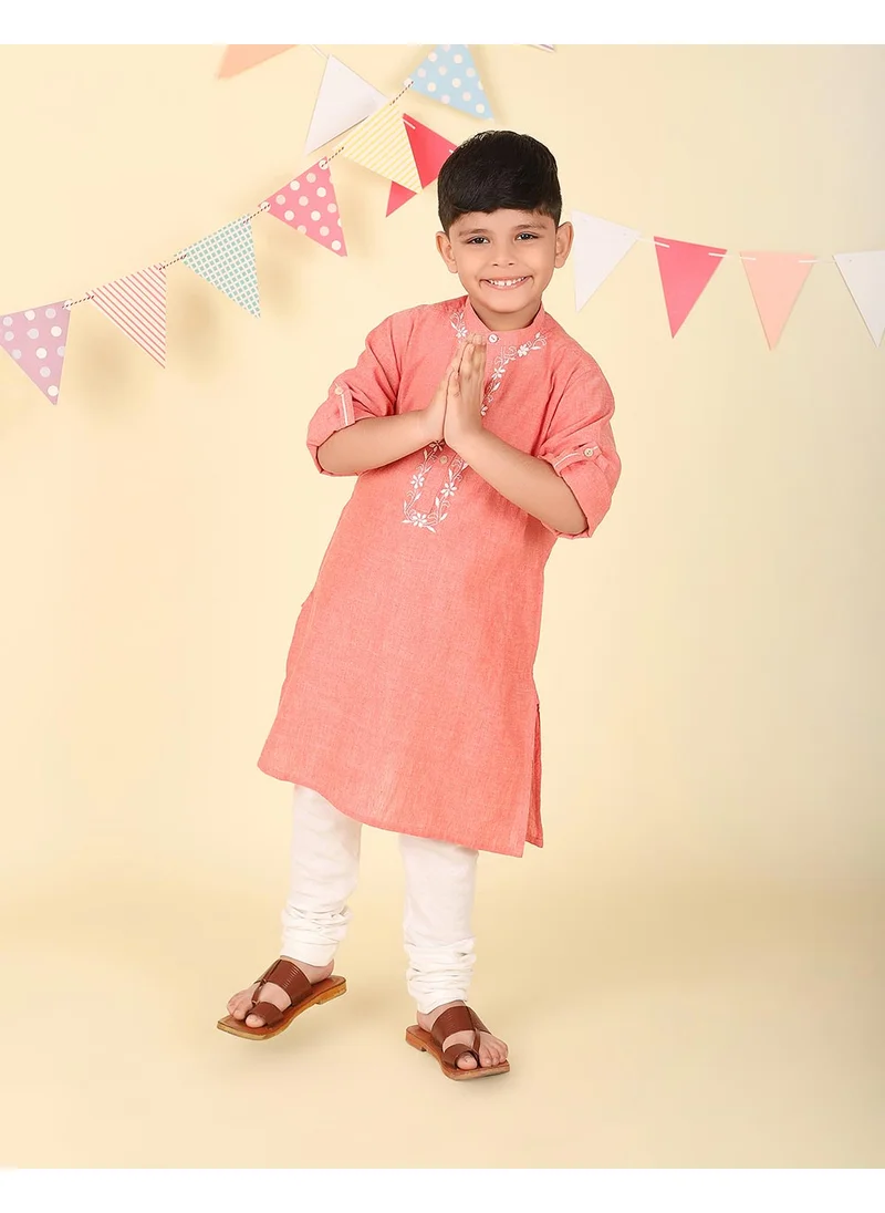 Fabindia Pink Cotton Chikankari Long Kurta