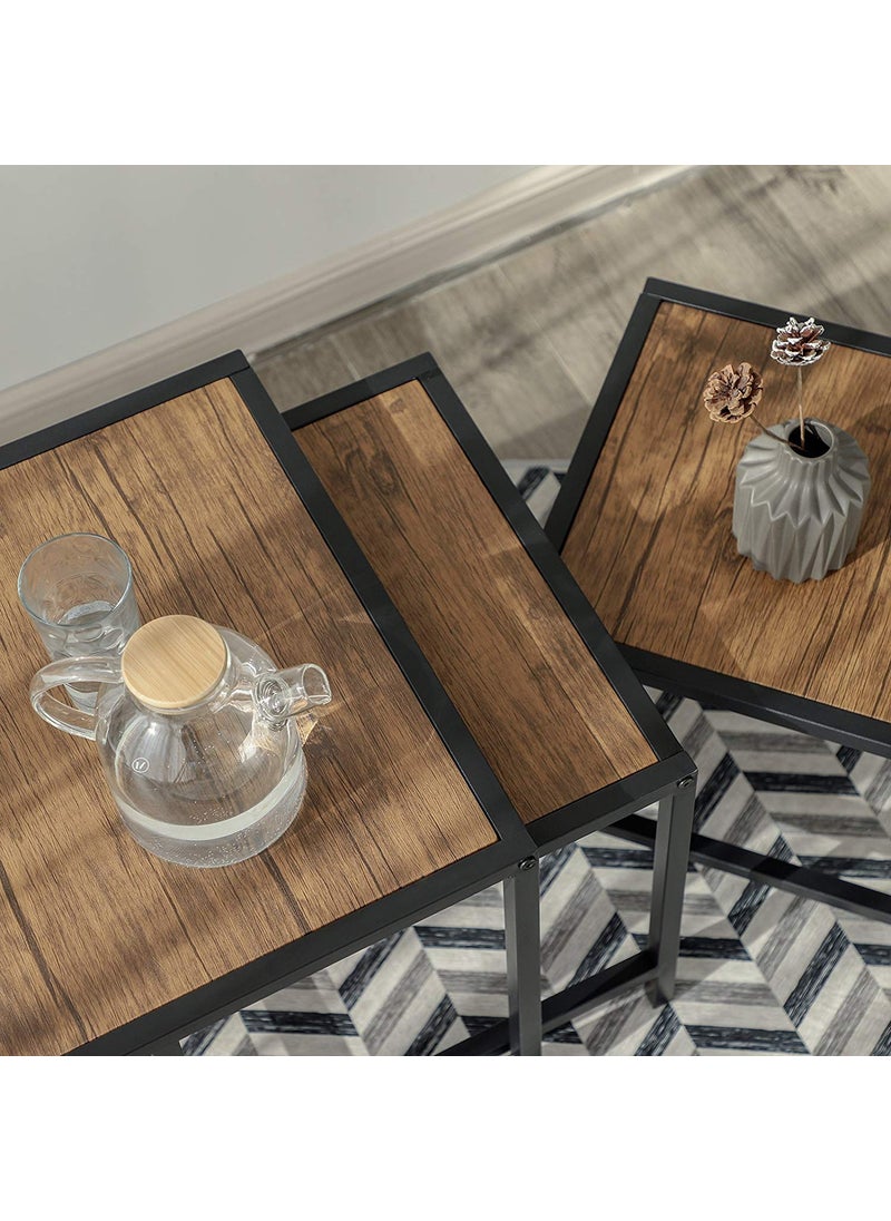INDIAN DECOR INDIAN DECOR 4575 Nesting Side Table Set of 3 Coffee Table with Metal Frame MDF Wood Look Industrial Style for Living Room Kitchen Bedroom Balcony Rustic Dark Brown LNT03BX  - Image 5