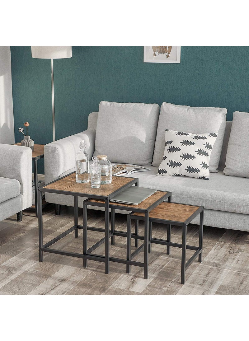 INDIAN DECOR INDIAN DECOR 4575 Nesting Side Table Set of 3 Coffee Table with Metal Frame MDF Wood Look Industrial Style for Living Room Kitchen Bedroom Balcony Rustic Dark Brown LNT03BX  - Image 2