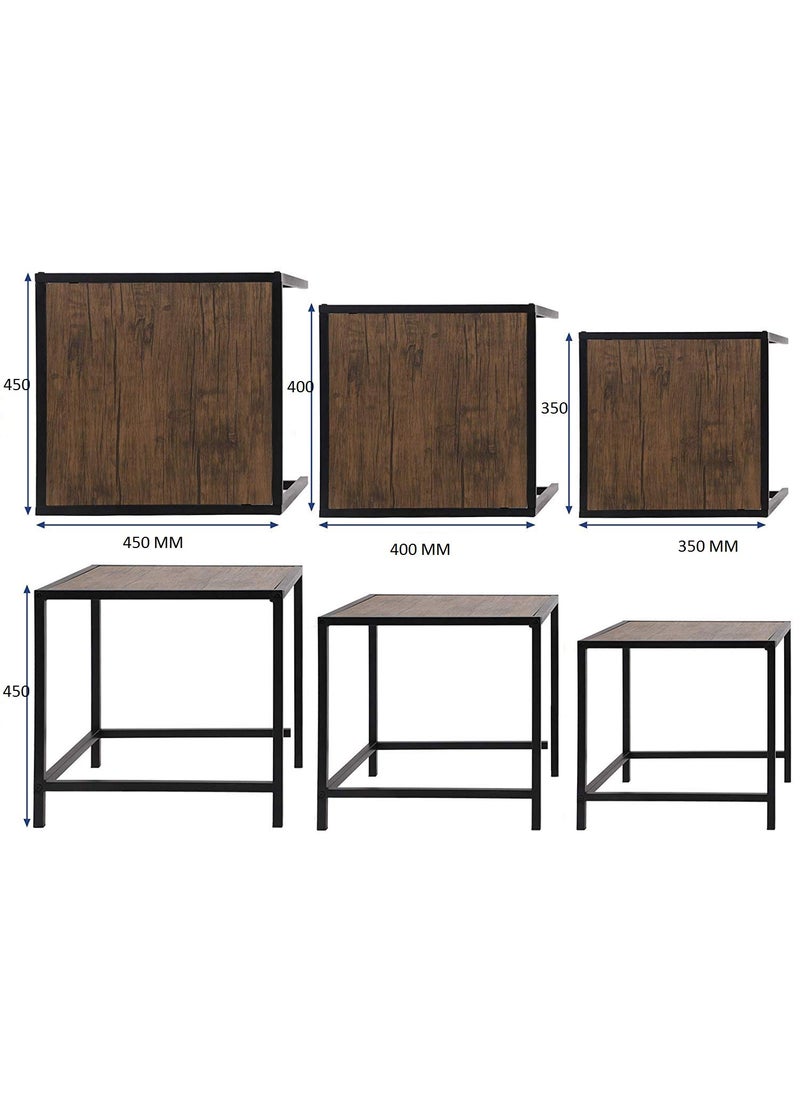 INDIAN DECOR INDIAN DECOR 4575 Nesting Side Table Set of 3 Coffee Table with Metal Frame MDF Wood Look Industrial Style for Living Room Kitchen Bedroom Balcony Rustic Dark Brown LNT03BX  - Image 3