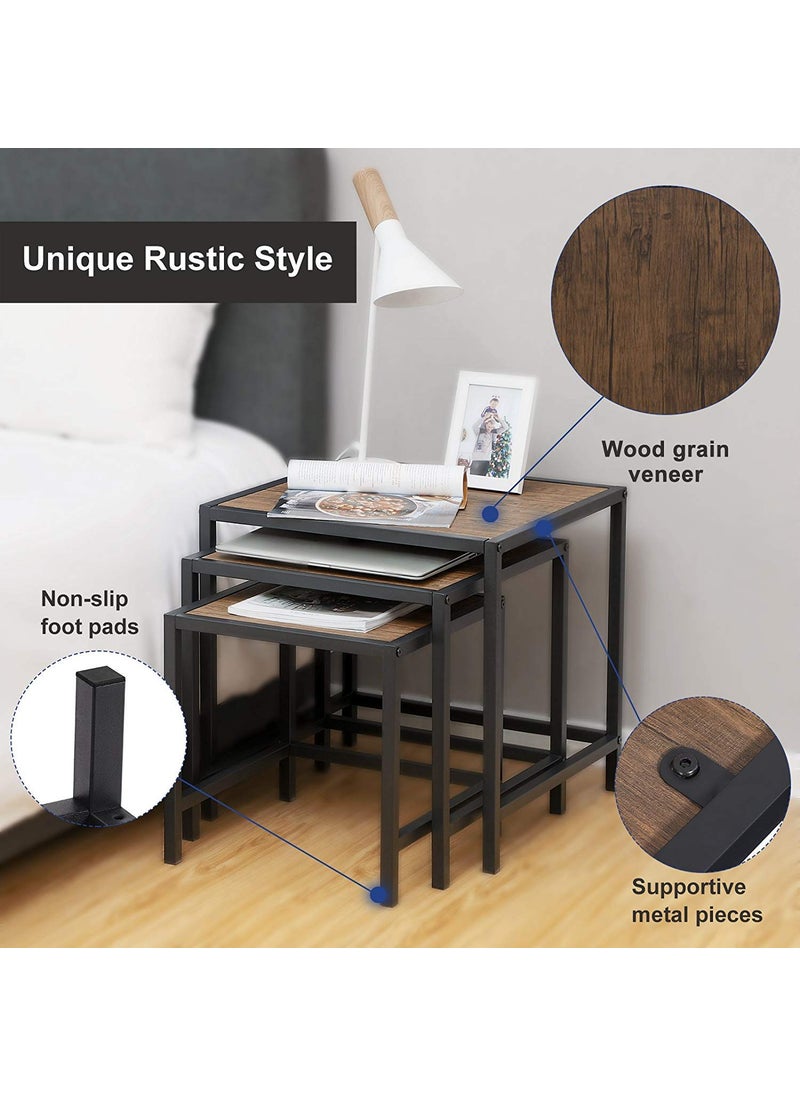 INDIAN DECOR INDIAN DECOR 4575 Nesting Side Table Set of 3 Coffee Table with Metal Frame MDF Wood Look Industrial Style for Living Room Kitchen Bedroom Balcony Rustic Dark Brown LNT03BX  - Image 4
