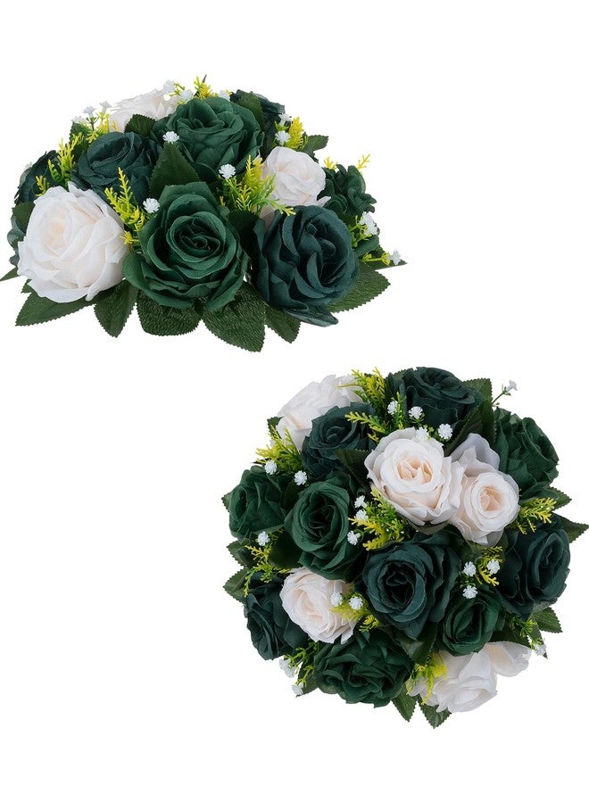BLOSMON Green Flowers Artificial for Decoration: 2 Pcs Fake Rose Balls Centerpiece for Wedding Table - Faux Silk Kissing Bouquet Floral Arrangement for Home Party Event Decor - Image 1