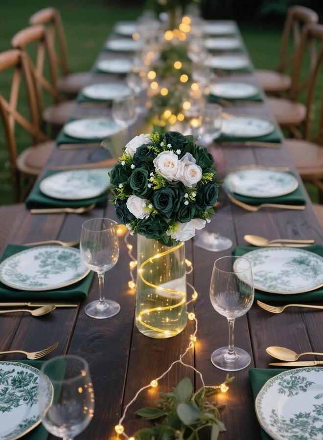 BLOSMON Green Flowers Artificial for Decoration: 2 Pcs Fake Rose Balls Centerpiece for Wedding Table - Faux Silk Kissing Bouquet Floral Arrangement for Home Party Event Decor - Image 4