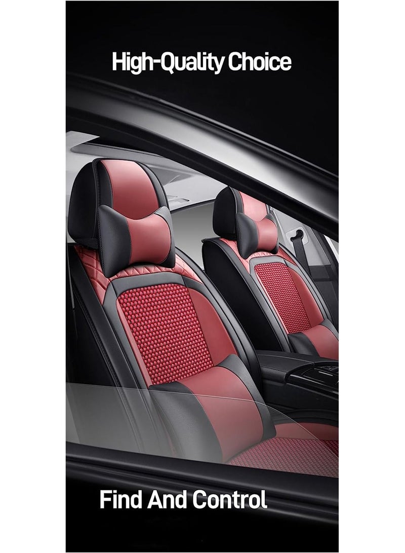 Summer Luxury PU Leather Car Seat Cover Full Set Breathable Universal Fit for 5 Seat Vehicles with Pillows