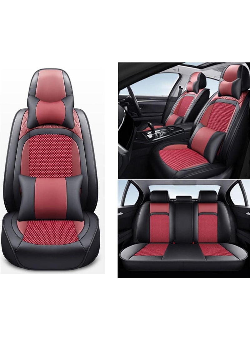 Summer Luxury PU Leather Car Seat Cover Full Set Breathable Universal Fit for 5 Seat Vehicles with Pillows