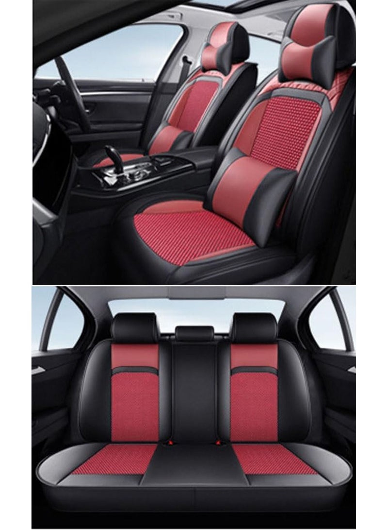 Summer Luxury PU Leather Car Seat Cover Full Set Breathable Universal Fit for 5 Seat Vehicles with Pillows