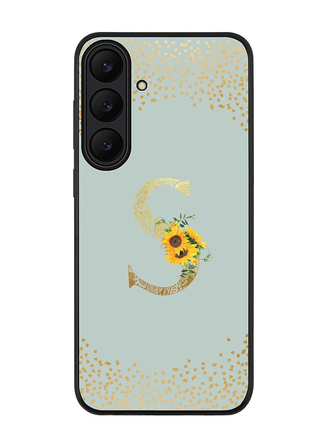For Samsung Galaxy S25 FE Case,Slim fit Camera Protection, Shockproof Thin Phone cover  - Custom Floral Monogram - S  (Light Grey )