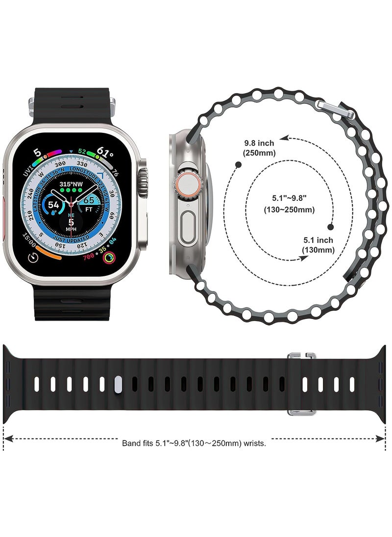 Color Fans Apple Watch Ocean Band 41mm 40mm 38mm for Men Women, Soft Silicone Sport Band Replacement Strap for Apple Watch Ultra iWatch Series 8 7 SE 6 5 4 3 2 1 Black-Gray  - Image 3