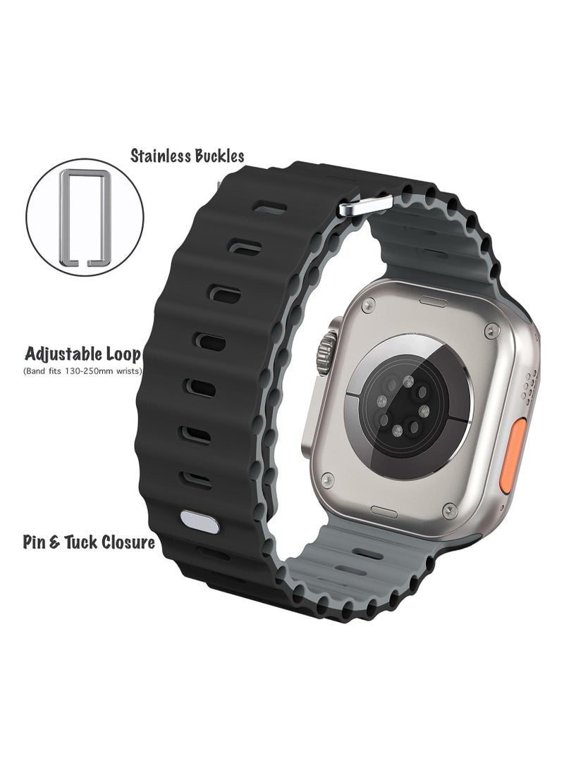 Color Fans Apple Watch Ocean Band 41mm 40mm 38mm for Men Women, Soft Silicone Sport Band Replacement Strap for Apple Watch Ultra iWatch Series 8 7 SE 6 5 4 3 2 1 Black-Gray  - Image 4