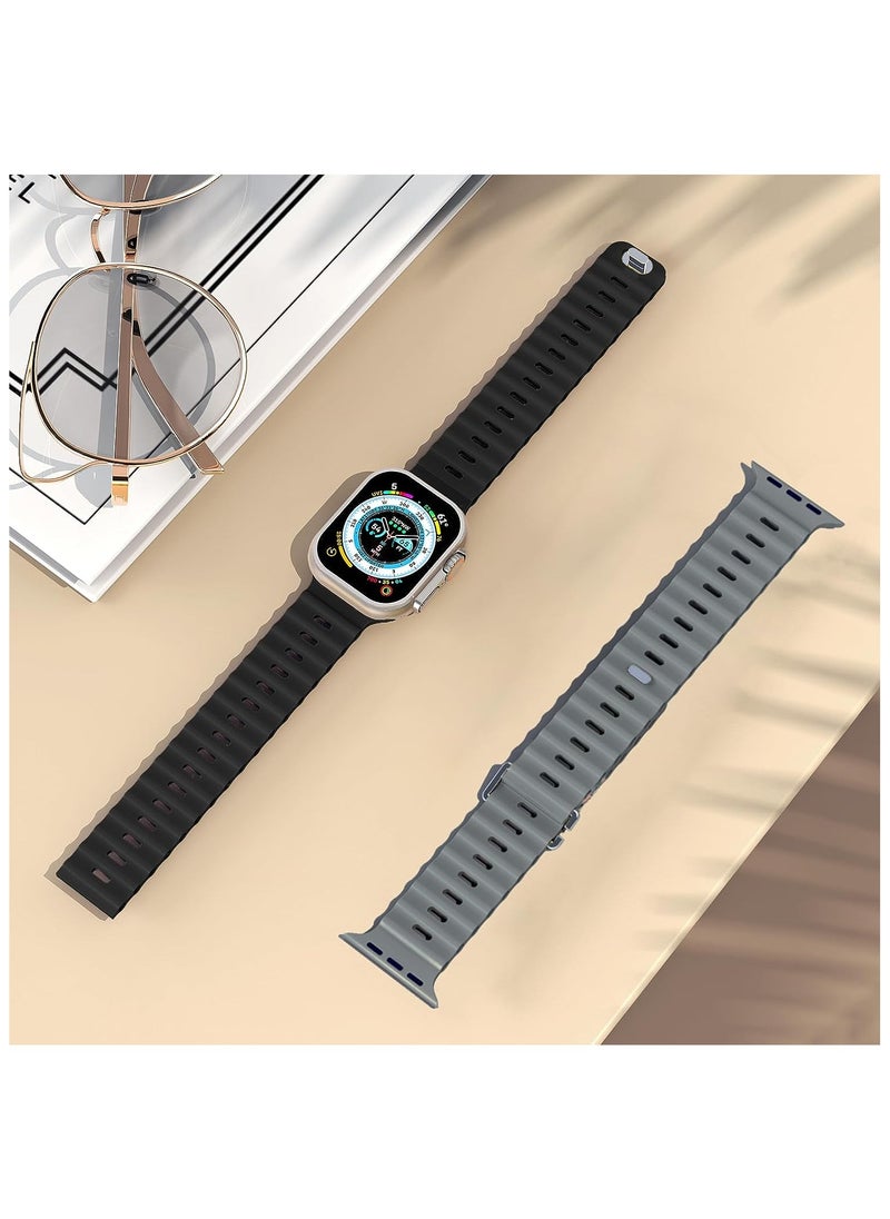 Color Fans Apple Watch Ocean Band 41mm 40mm 38mm for Men Women, Soft Silicone Sport Band Replacement Strap for Apple Watch Ultra iWatch Series 8 7 SE 6 5 4 3 2 1 Black-Gray  - Image 5
