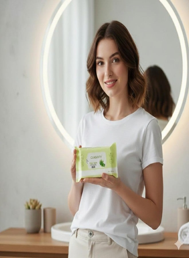 CLASIVITY Aloe Vera Wet Wipes | Gentle, Alcohol-Free | Soft & Skin-Friendly | For Face, Hands & Body - Image 3