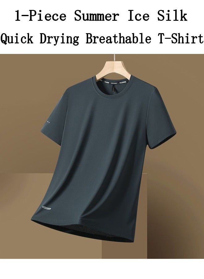 1-Piece Summer Ice Silk Quick Drying Breathable T-Shirt,Trendy Sports Casual Short Sleeve - Image 1