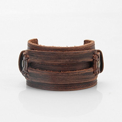 COOLLA Brown Leather Men's Cuff Bracelet - Image 5