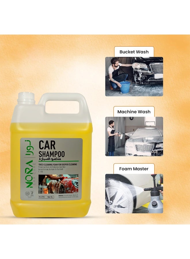نورا شامبو مركز للسيارات 5 لتر - تركيبة رغوية كثيفة للتنظيف العميق، متوازن الحموضة وآمن على الطلاء، يزيل الأوساخ والشحوم والأكسدة، مناسب للغسيل اليدوي باستخدام الدلو، ومسدس الرغوة، والغسيل الآلي، لجميع الأسطح الخارجية للسيارات N-273 - Image 4