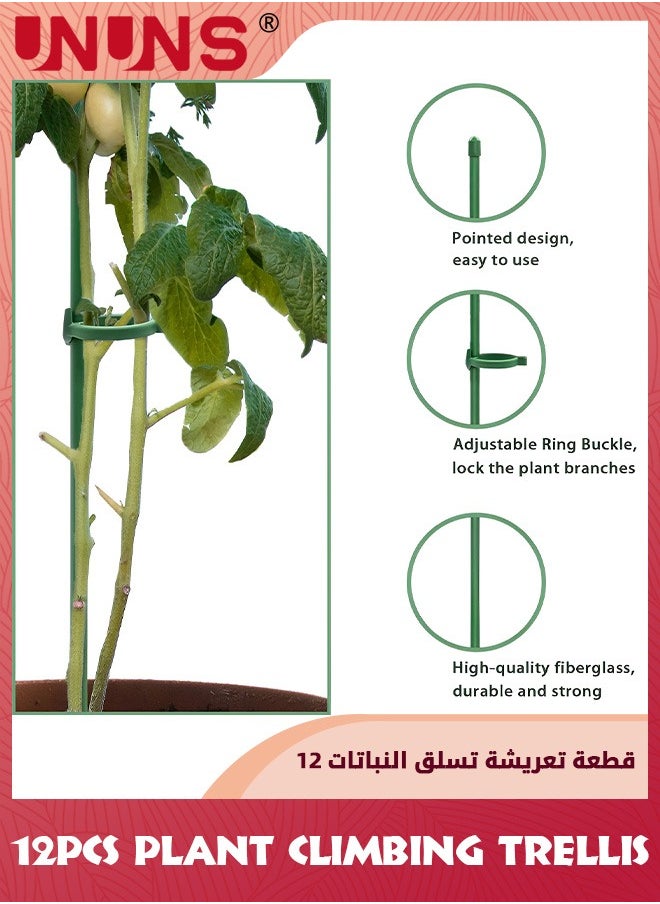 UNUNS - Plant Climbing Trellis,Plant Stakes Green Adjustable Garden Single Stem Plant Support Stakes,12Pcs Plant Support Sticks With Rings For Indoor And Outdoor Plants,Flowers,Tomatoes,12 Inches - Image 1