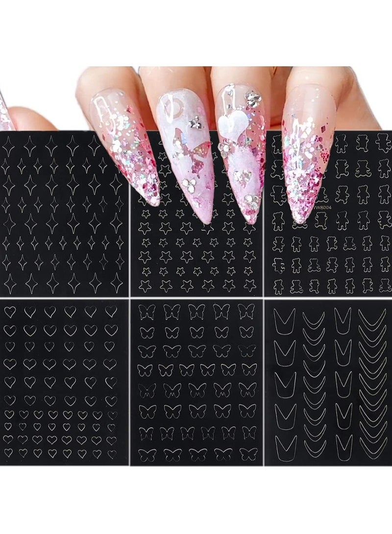 Goolsky 6 Sheets Hollow Out Nail Stencil Sticker for Nail Art Spray Paint Decals Star Butterfly Bear French Design Gel Polish Manicure Template - Image 1