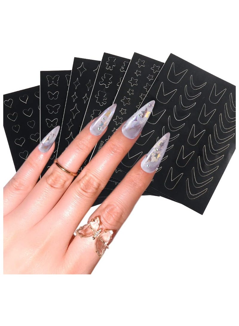 Goolsky 6 Sheets Hollow Out Nail Stencil Sticker for Nail Art Spray Paint Decals Star Butterfly Bear French Design Gel Polish Manicure Template - Image 3