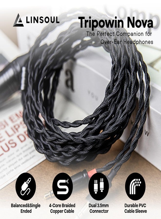 Linsoul Tripowin Nova Monitor Headphone Cable, Over-Ear Headphone Wire, 4-Strand Silver Foil/OCC Hybrid Upgrade Cable, 2M, Dual 3.5mm to 4.4mm/3.5mm/XLR Plug, for Musicians Audiophiles (4.4mm, Black) - Image 2