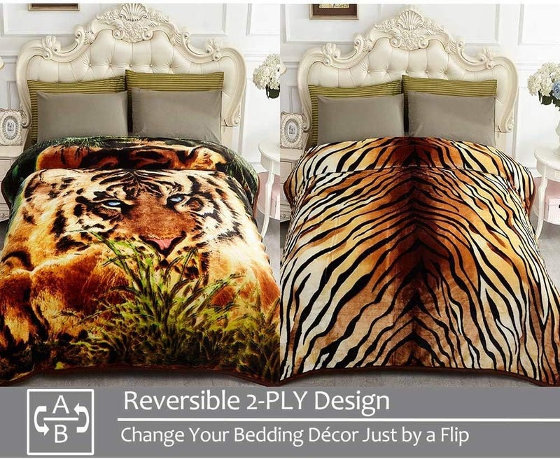 JYK Korean Faux Mink Fleece Blanket 83" X 91", 5.7 LB - 2 Ply Reversible Soft Warm Plush Flannel Blanket (Tiger, King) - Image 3