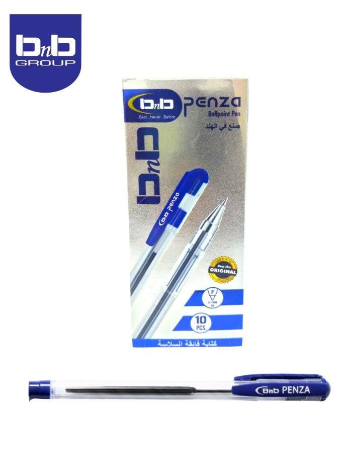 بي ان بي أقلام حبر جاف بينزا، حبر أزرق، رأس رفيع 0.7 مم، عبوة من 10 أقلام، كتابة سريعة وسلسة، أقلام حبر جاف، للمدرسة واللوازم المكتبية. - Image 1