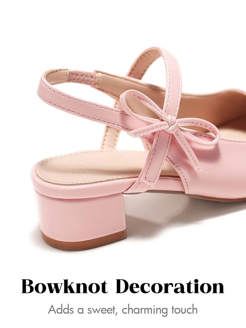 Coutgo Girls Dress Shoes Flower Girl Mary Jane Low Heels Wedding Party Bow Pumps, Pink, Size 9 Toddler - Image 3