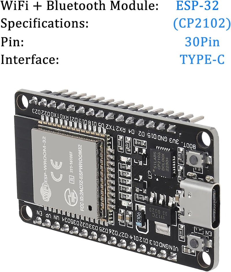 AiTrip لوحة تطوير 3 قطع Type C 30 دبابيس CP2102 ESP-WROOM-32 ESP32 ESP-32S 2.4GHz واي فاي مزدوج الوضع + بلوتوث معالج دقيق مزدوج النواة مدمج مع هوائي RF AMP فلتر AP STA - Image 2