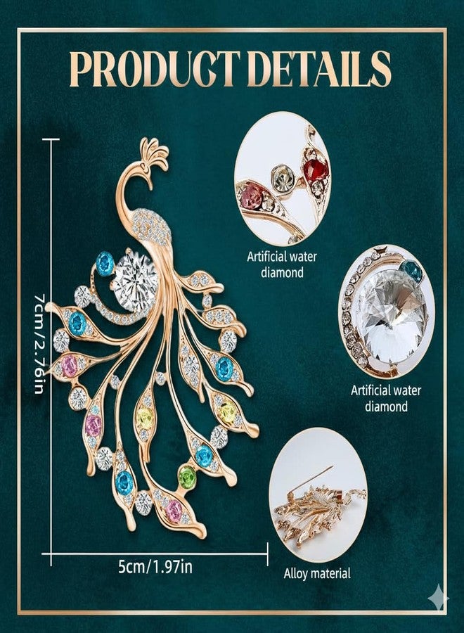 Edtepy Elegant Peacock Brooch Pin for Women & Girls | Sparkling Crystal Rhinestone Saree Pin | Stylish Metal Jewelry for Dress, Blazer, Dupatta, Shawl (Pack of 1) - Image 2