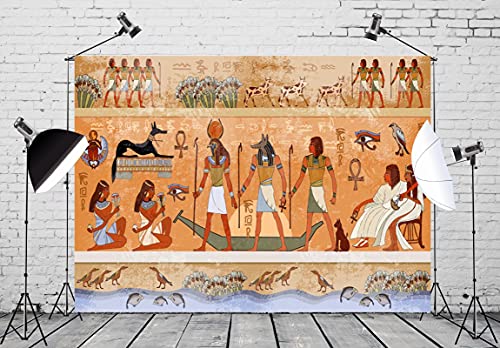 BELECO 8x6ft Fabric Egyptian Backdrop Ancient Egypt Scene Mythology Godsand Pharaohs Hieroglyphic Temple Murals Phtography Backdrop for Party Decorations Supplies Photoshoot Photo Background Props - Image 1