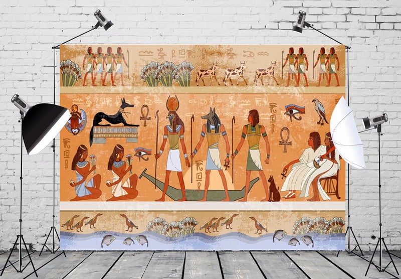 BELECO 8x6ft Fabric Egyptian Backdrop Ancient Egypt Scene Mythology Godsand Pharaohs Hieroglyphic Temple Murals Phtography Backdrop for Party Decorations Supplies Photoshoot Photo Background Props - Image 2