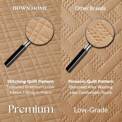 DOWN HOME Queen Quilt Set with Shams Lightweight Quilted Bedspread Coverlet Thin Comforter Bed Cover Vintage Washed Quilted Blanket for All Season, Brushed Microfiber Diamond Stitching, Brown, 88"x92" - Image 3