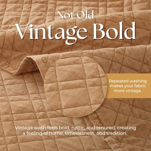 DOWN HOME Queen Quilt Set with Shams Lightweight Quilted Bedspread Coverlet Thin Comforter Bed Cover Vintage Washed Quilted Blanket for All Season, Brushed Microfiber Diamond Stitching, Brown, 88"x92" - Image 4