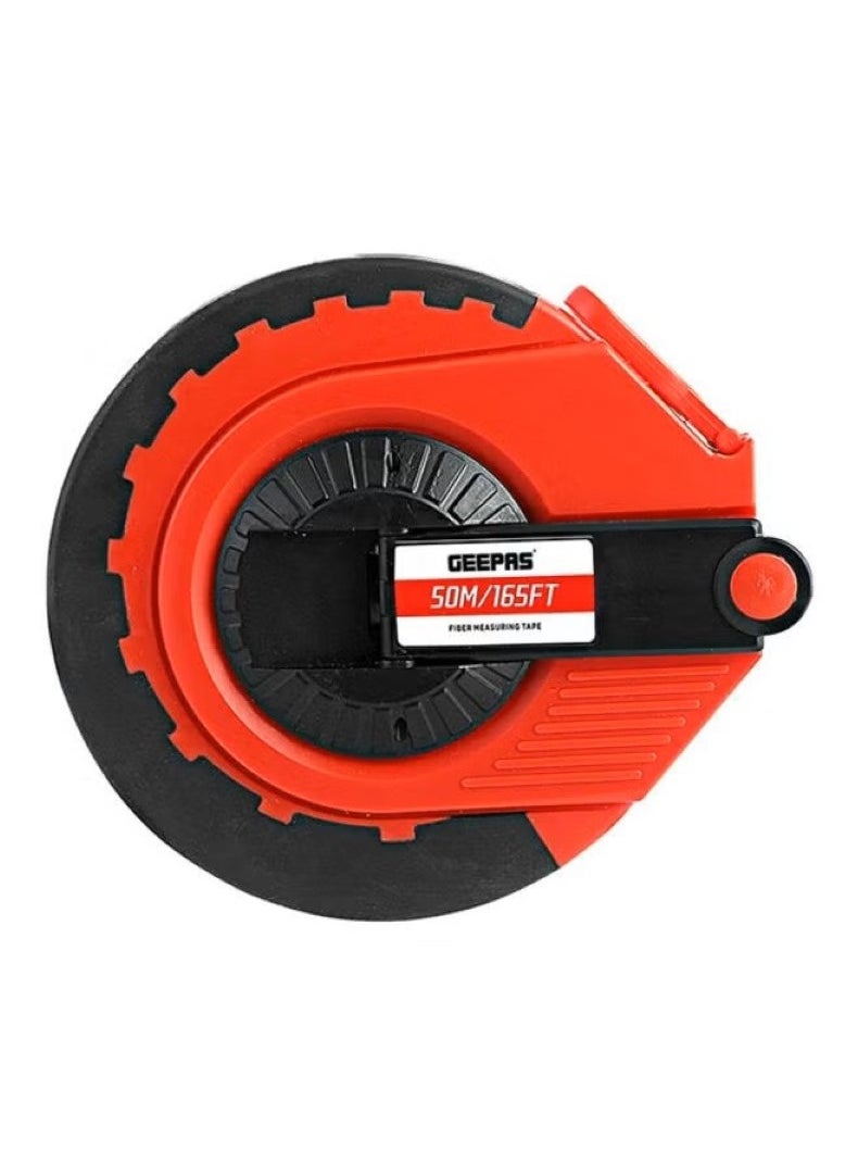 GEEPAS 50M Fibreglass Long Measuring Tape, ABS case- Made of Strong and Long-lasting Fiberglass Material, Tough Outer Case and Metal Ring at End Red/Black/Yellow 11x6x7inch  - Image 2
