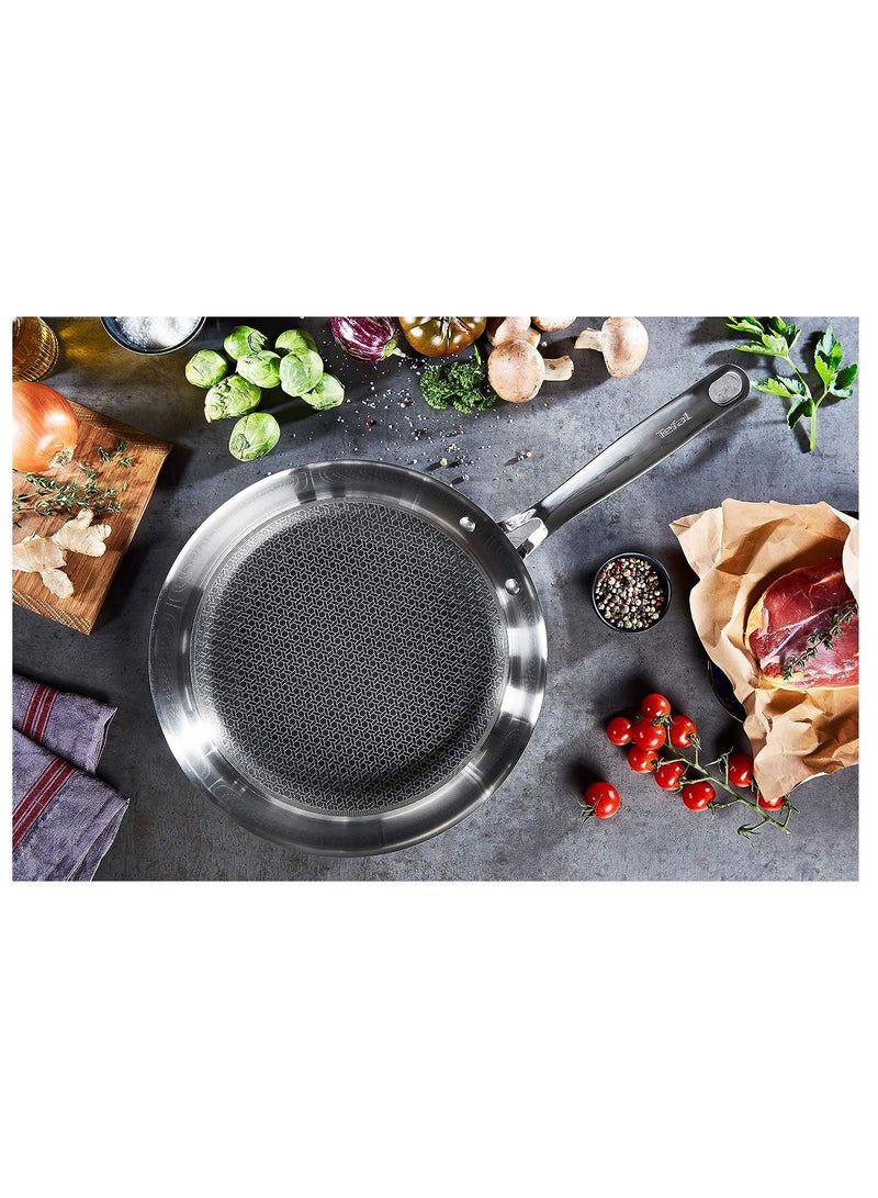 Tefal Eternal Mesh Frying Pan & Glass Lids 24cm 28cm with Slotted Turner Spatula Scratch Resistant Mesh Coating PFOA free Suitable for All Types of Cookers Including Induction Hobs Stainless Steel