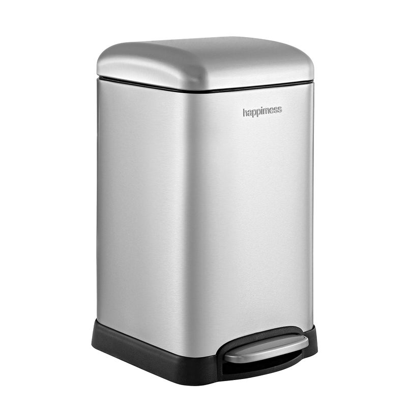 happimess HPM1012A Betty Retro Mini 32Gallon StepOpen Trash Can with SoftClose Lid Modern Minimalistic Fingerprint Proof for Home Kitchen Laundry Room Office Bedroom Bathroom Chrome