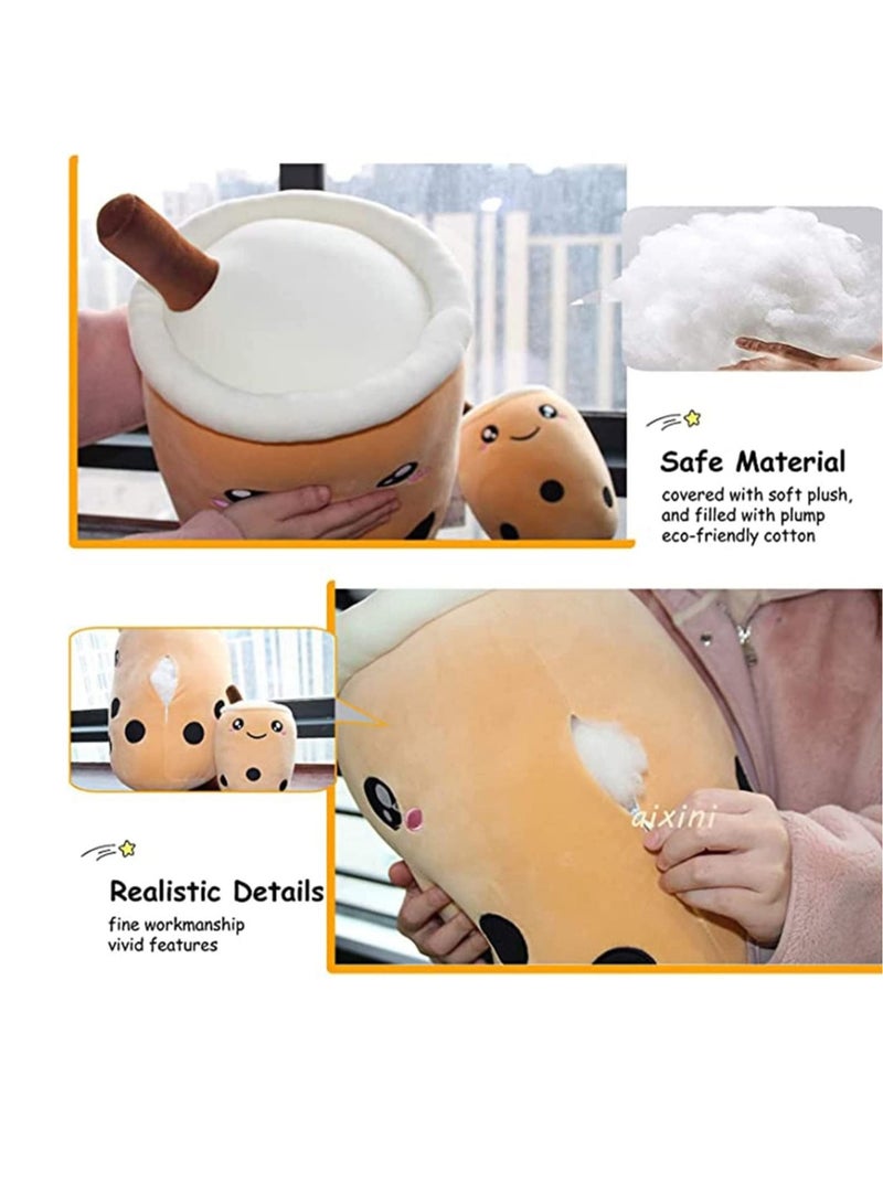 Captaintech Kids Pillow Cushion 9.4 Inch Stuffed Boba Plushie Bubble Tea Plush Pillow Cartoon Cylindrical Milk Boba Pillow, Super Soft Kawaii Hugging Cushion Realistic Plush Food Toy Gifts for Boy Girl - Image 2