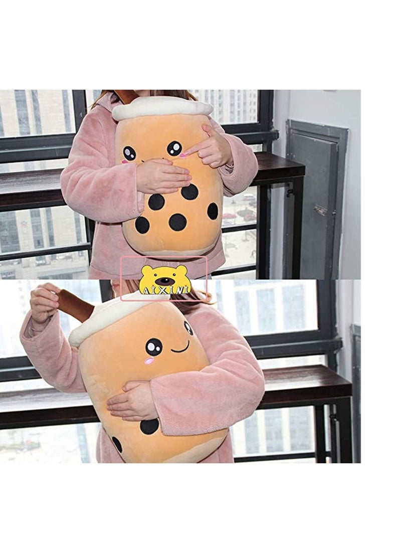 Captaintech Kids Pillow Cushion 9.4 Inch Stuffed Boba Plushie Bubble Tea Plush Pillow Cartoon Cylindrical Milk Boba Pillow, Super Soft Kawaii Hugging Cushion Realistic Plush Food Toy Gifts for Boy Girl - Image 3
