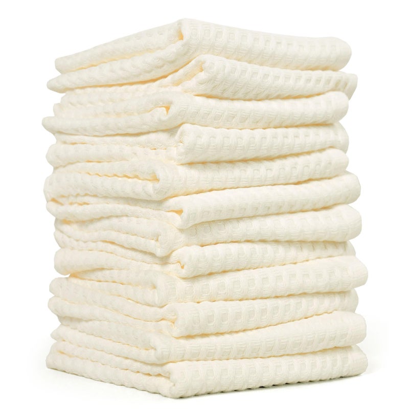 Cleanbear Wash Cloths 12 Pack Cream Washcloths Set 100 Cotton Waffle Weave Fluffy Absorbent QuickDrying Wash Cloths for Showering Face Body and More - Image 2