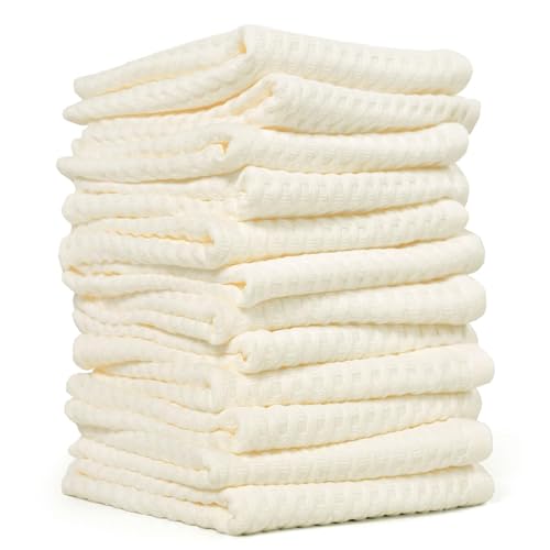 Cleanbear Wash Cloths 12 Pack Cream Washcloths Set 100 Cotton Waffle Weave Fluffy Absorbent QuickDrying Wash Cloths for Showering Face Body and More - Image 1