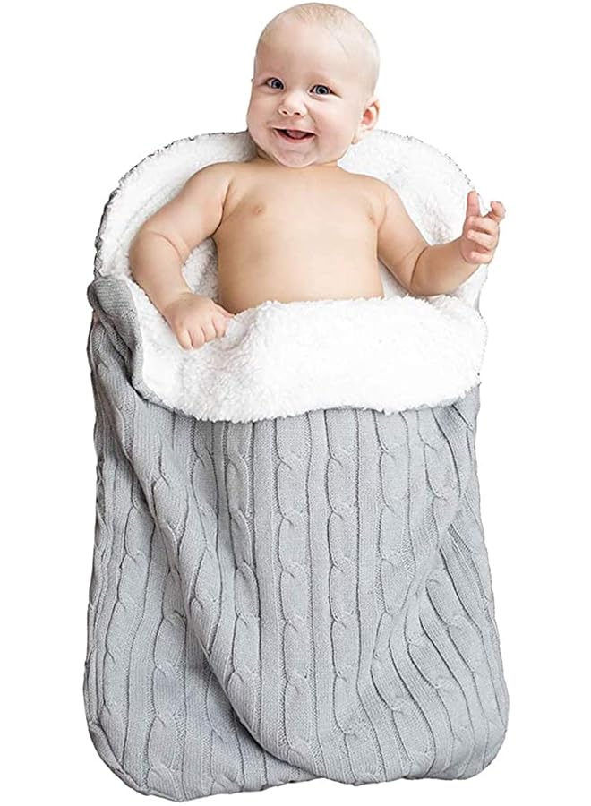 erorex Newborn Baby Swaddle Blanket Thick Baby Kids Toddler Knit Soft Warm Fleece Blanket Swaddle Sleeping Bag Sleep Sack Stroller Unisex Wrap For 0 12 Month Baby Boys Girls Gray  - Image 4