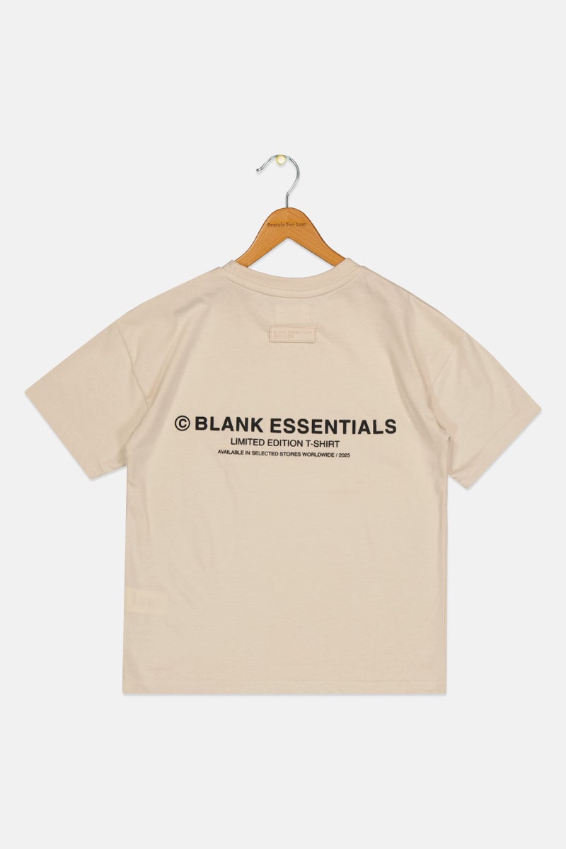 Blank Essentials Kids Boy Short Sleeve Brand Logo T-shirt, Beige - Image 3