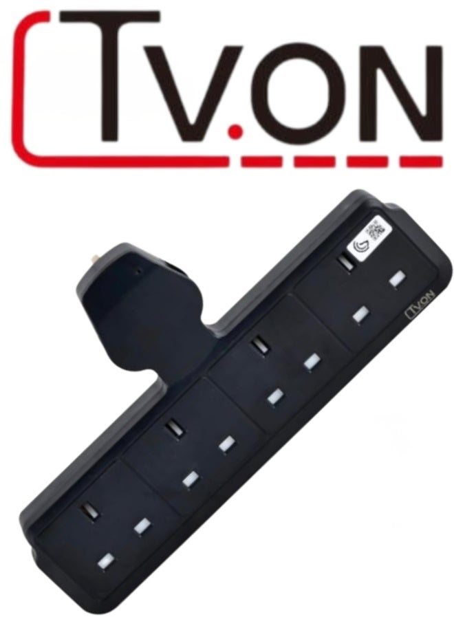 4-Way Power Adapter, Multi-plug power extension socket adapter, Universal UK wall 4 socket extender outlet, UK 3-pin electric power socker for home, office, kitchen. (Black)