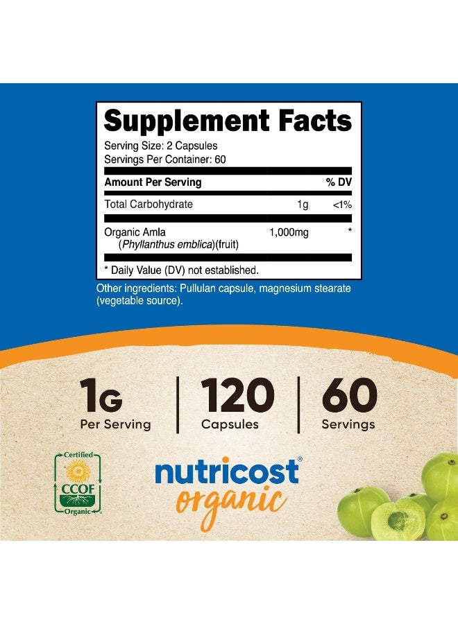 Nutricost Organic AMLA Capsules 1000mg, 60 Servings - Certified CCOF Organic, Vegan, Gluten Free, 500mg Per Capsule, 120 Capsules - Image 2